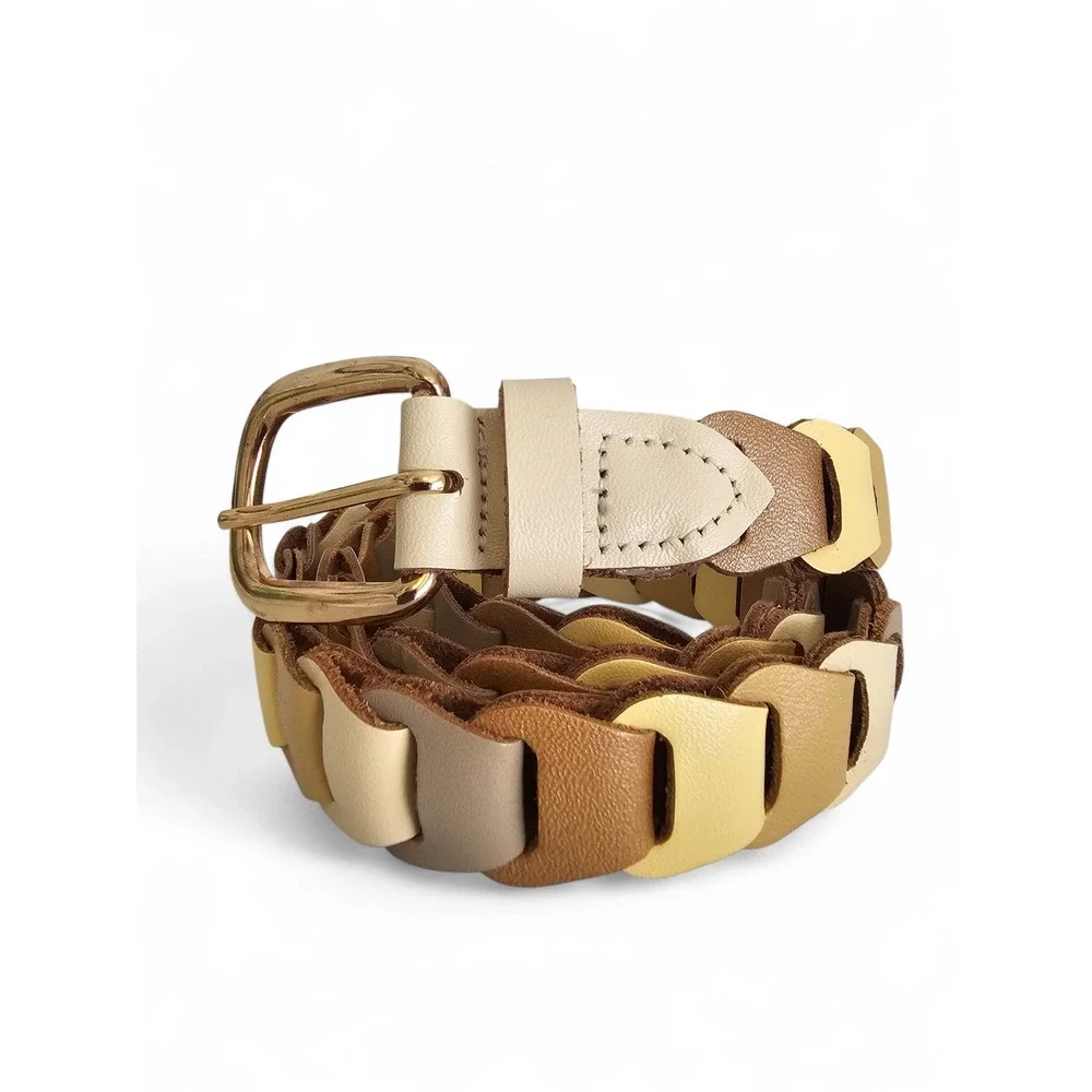 Interlocking‎ Link Belt Women's M/L Tan Neutral Multi-Tone Leather Boho